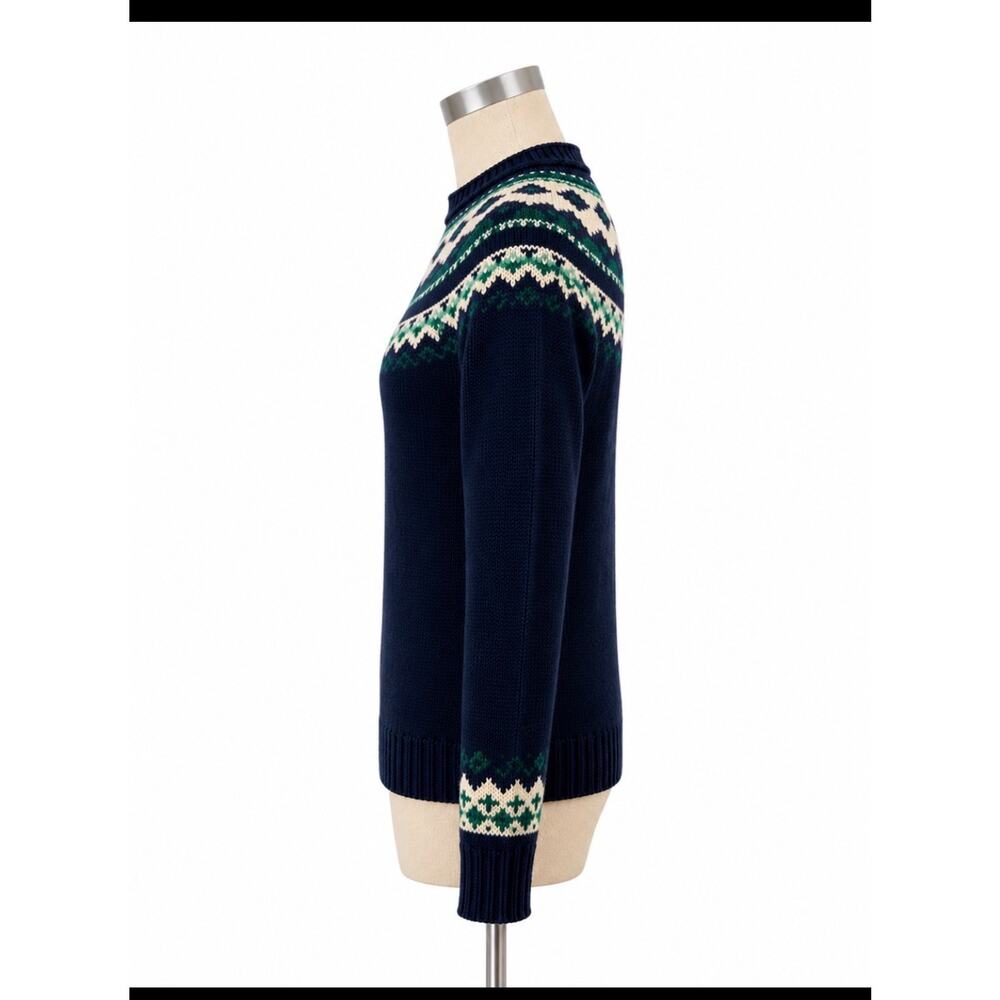 Vintage L.L. Bean Navy Blue Fair Isle Wool Sweater Women XS - Picture 3 of 7